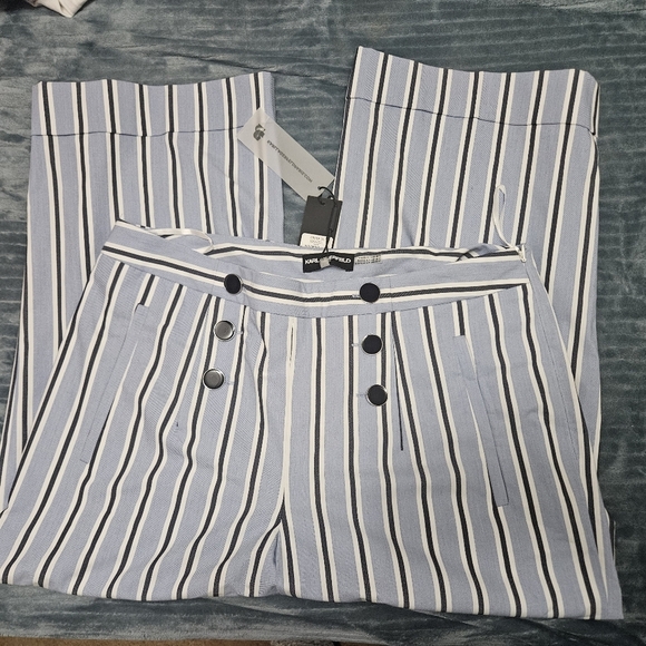 NWT! Karl Lagerfeld Striped Wide Leg Pants! - Picture 3 of 10